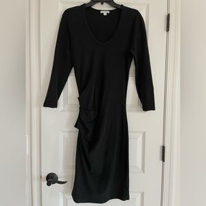 James Perse 3/4 Sleeve Black Ruched Bodycon Dress Size 3 (large)